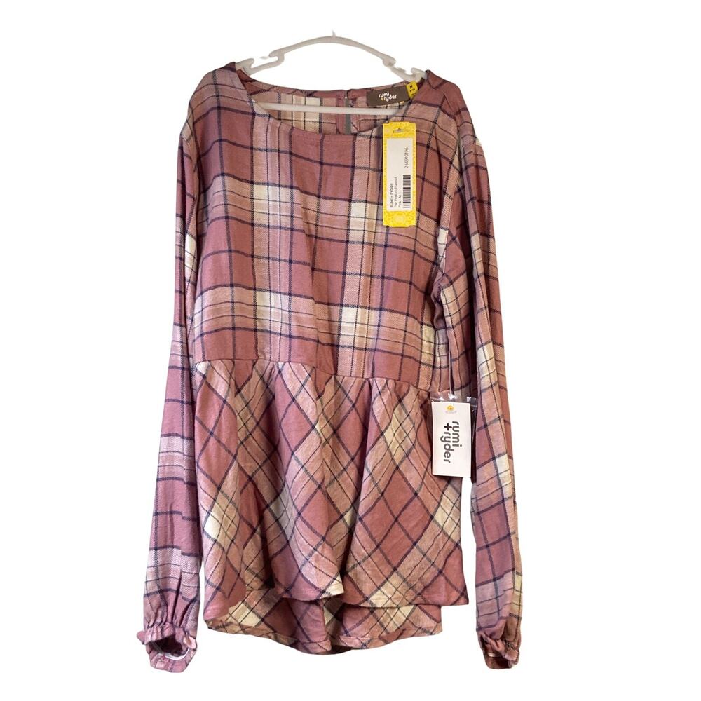Rumi + Ryder The Peplum Flannel Super Soft Pink Plaid Size M (8-10) NWT